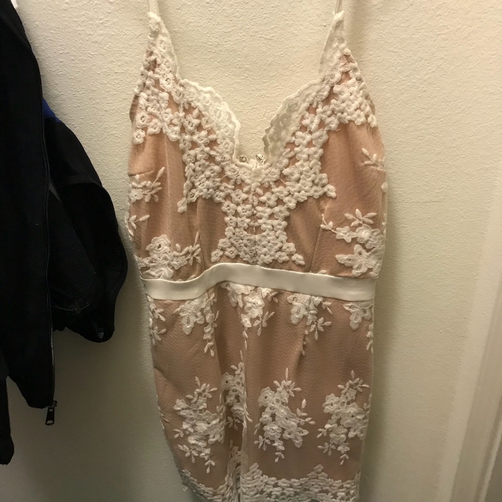Nude and white mini dress
